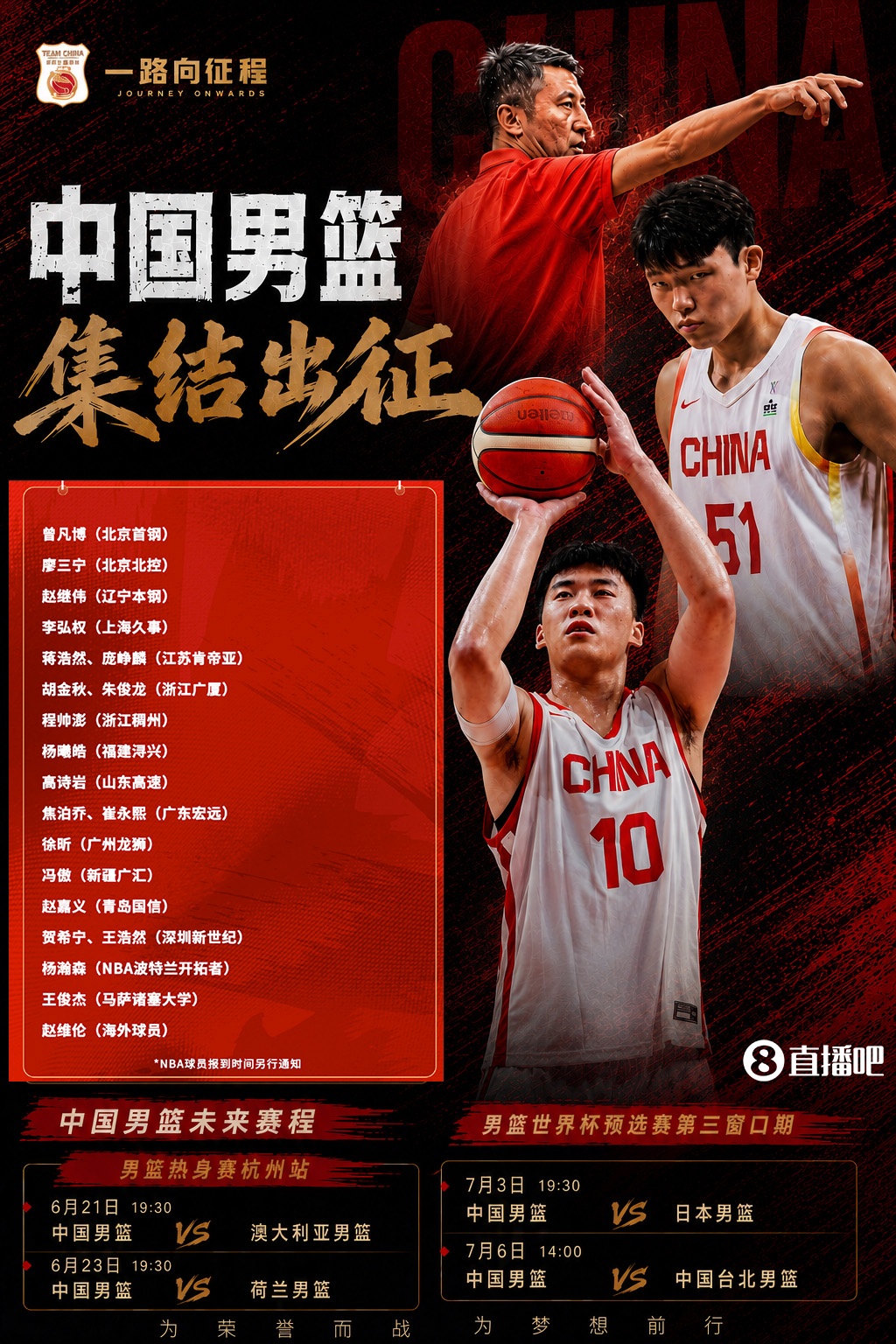 中国男篮集训21人名单：杨瀚森&amp;王俊杰&amp;李弘权在列 赵睿&amp;周琦无缘